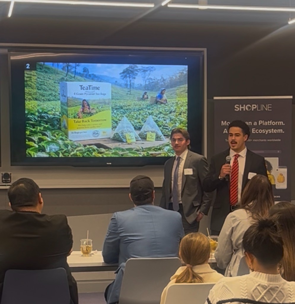 Telling the TeaTime story — transparency, dose and origin — to a room of investors.