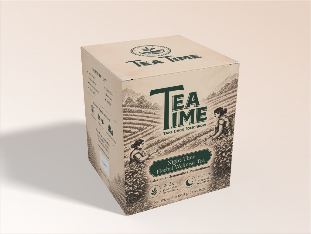 Tea Time Night-Time Herbal Wellness Tea box, front view